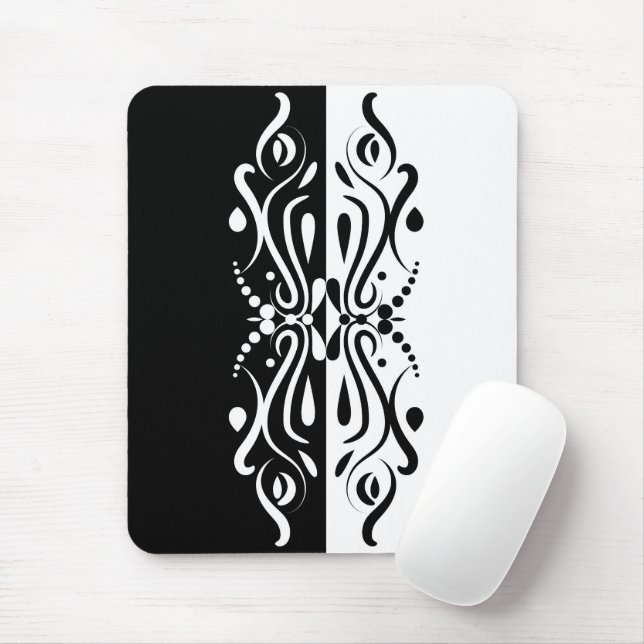 Elegant Black & White Abstrakt Harlequin Stil Musmatta (Med mus)