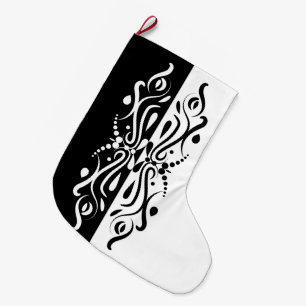 Elegant Black & White Abstrakt Harlequin Stil Stor Julstrumpa