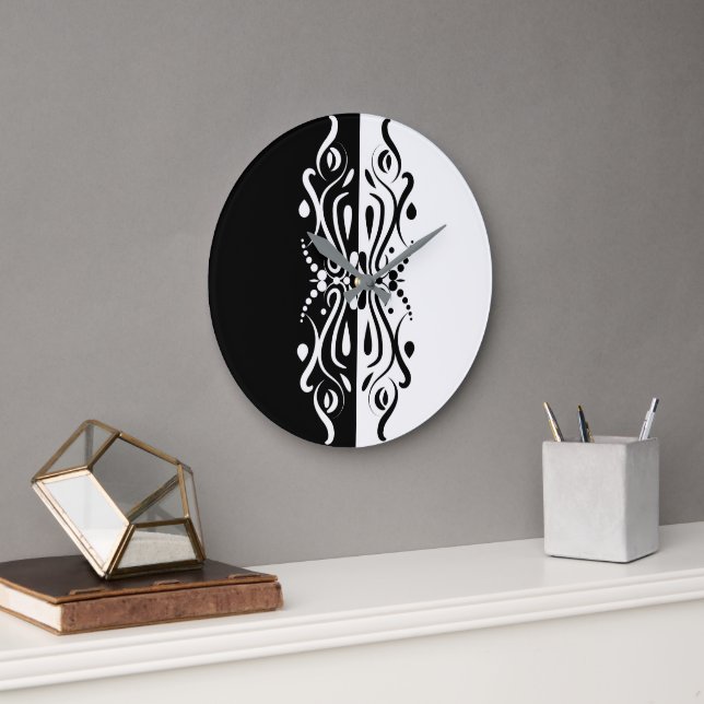 Elegant Black & White Abstrakt Harlequin Stil Stor Klocka (Kontor)