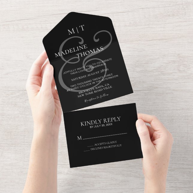 Elegant Black White Ampersand Calligraphy Bröllop (Avrivbar del)