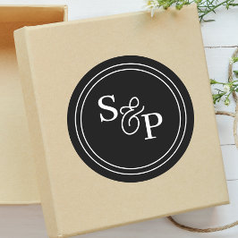 Elegant Black & White Ampersand Monogram Bröllop Runt Klistermärke
