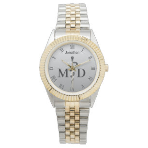 Elegant Black White Asclepius Medical Doktor MD Armbandsur