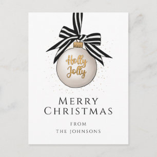 Elegant Black White Bauble God jul Vykort