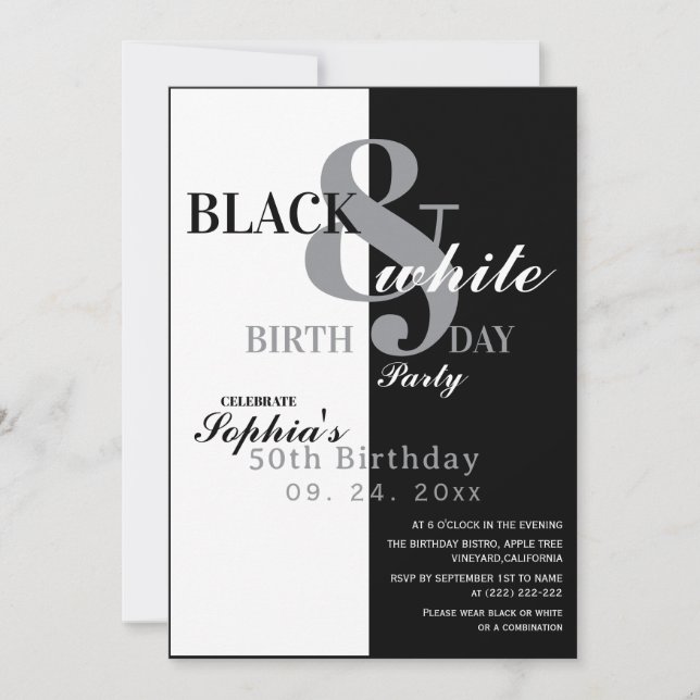 Elegant Black & White Birthday Party Inbjudningar (Framsida)