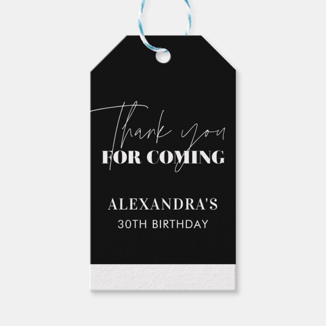 Elegant Black White Birthday Tack Presentetikett (Framsidan)