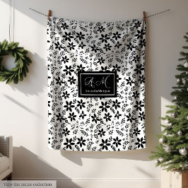 Elegant Black White Blanket Trendy Color Botanical Fleecefilt
