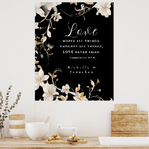 Elegant Black White Blommigt Bröllop Christian Bib Poster