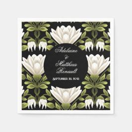 Elegant Black & White Blommigt Bröllop: Kalligrafi Pappersservett