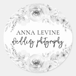 Elegant Black White Blommigt Gräns Business Namn Runt Klistermärke
