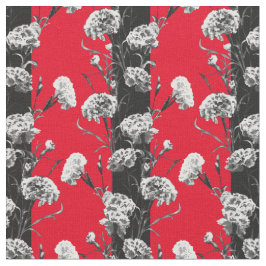 Elegant Black White Blommigt Rand Carnation Red Tyg