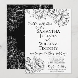 Elegant Black White Boho Blommigt Modern Bröllop Inbjudningar
