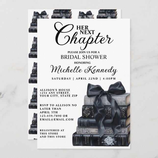 Elegant Black & White Book Themed Bridal Shower  Inbjudningar (Fram/baksida)