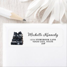 Elegant Black & White Book Themed Bridal Shower  Returadress Etikett