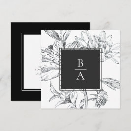 Elegant Black White Botanical Blommigt Bröllop Inbjudningar