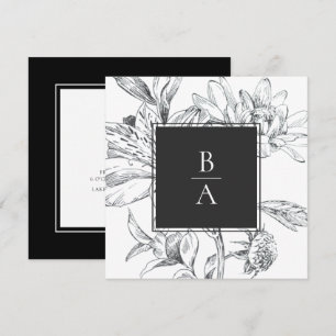 Elegant Black White Botanical Blommigt Bröllop Inbjudningar