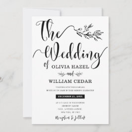 Elegant Black White Botanical Calligraphy Bröllop Inbjudningar