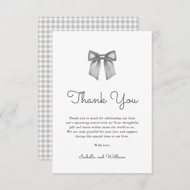 Elegant Black White Bow Baby Shower Tack Kort (Fram/baksida)