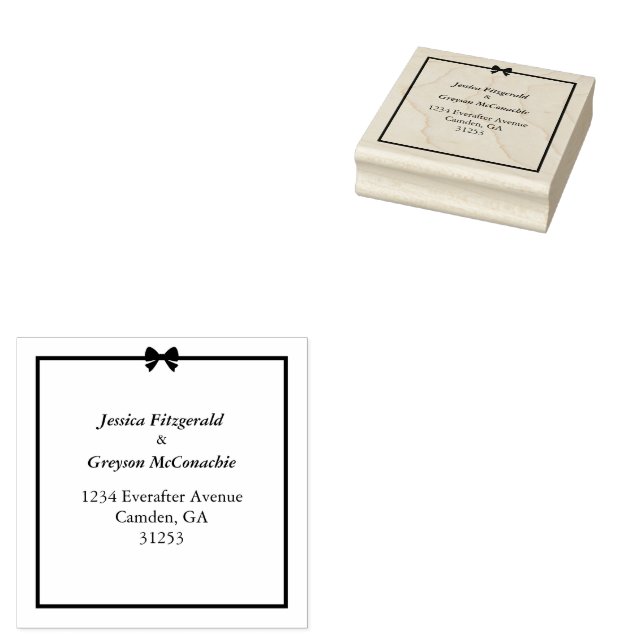 Elegant Black White Bow och Ram Bröllop Stämpel (Stämplad)