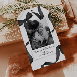 Elegant Black White Bow Photo Holiday Presentetikett