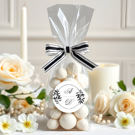 Elegant black, white branch and initials wedding runt klistermärke