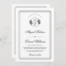 Elegant black, white branch and QR code wedding Inbjudningar