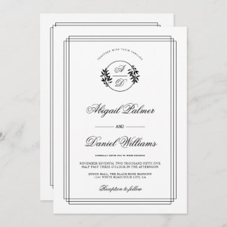 Elegant black, white branch and QR code wedding Inbjudningar