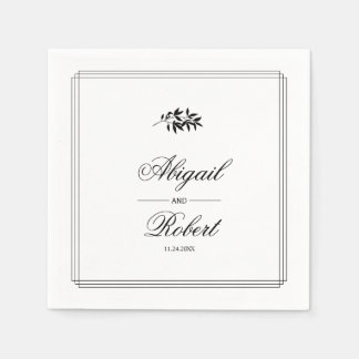 Elegant black, white branch triple border wedding pappersservett