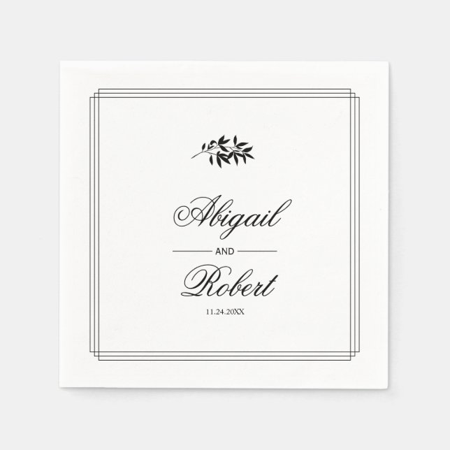 Elegant black, white branch triple border wedding pappersservett (Framsidan)