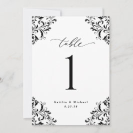 Elegant Black White Bröllop 5 x 7-Bordsnummer-kort Inbjudningar