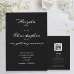 Elegant Black White Bröllop alla i en inbjudan<br><div class="desc">Elegantens svarta och vita allt-i-ett-bröllopsinbjudningar innehåller information om din inbjudan på framsidan och dina OSOR och QR-kod till webbplatsen för bröllop på baksidan för att gästerna enkelt ska kunna komma till webbplatsen för mer information. Se till att dubblan kontrollerar din beställning innan du lägger till den i din kundvagn eftersom...</div>