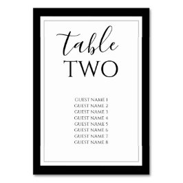 Elegant Black & White Bröllop Guest Namn Bordsnummer