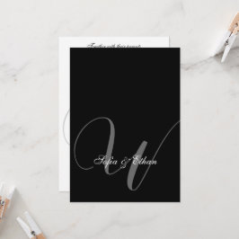 Elegant Black White Bröllop Monogram Inbjudningar