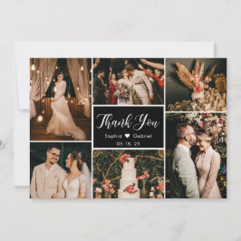 Elegant Black White Bröllop Multi Photo Collage Tack Kort