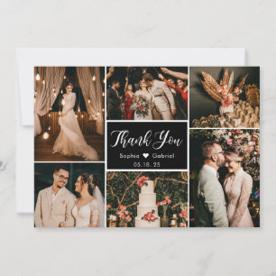 Elegant Black White Bröllop Multi Photo Collage Tack Kort
