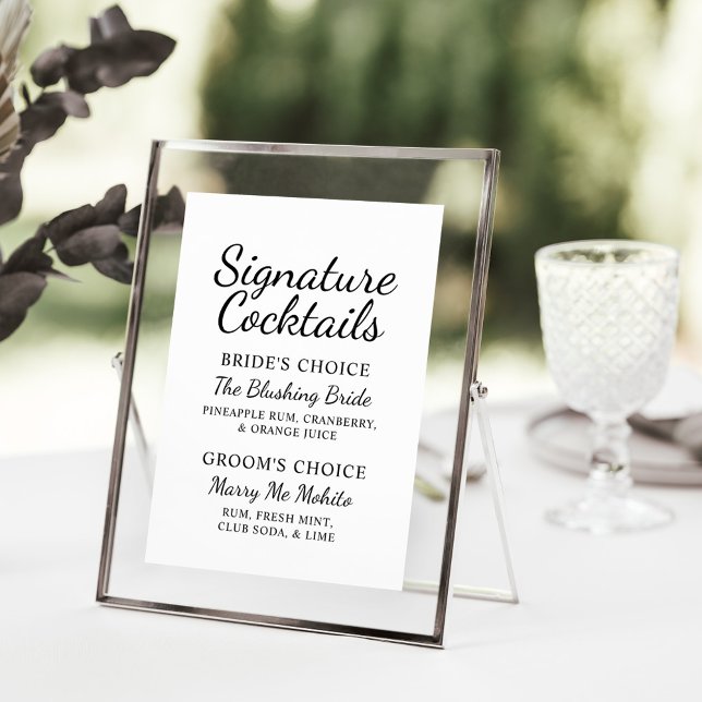 Elegant Black White Bröllop Namnteckning Cocktails Meny (Skapare uppladdad)