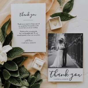 Elegant Black White Bröllop Photo Tackto You Card Tack Kort