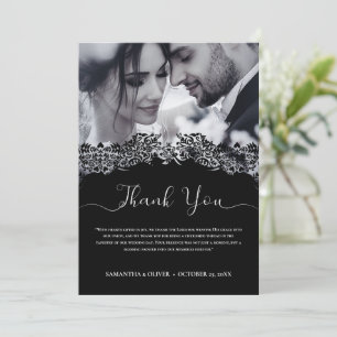 Elegant Black White Bröllop Photo Tackto You Card Tack Kort