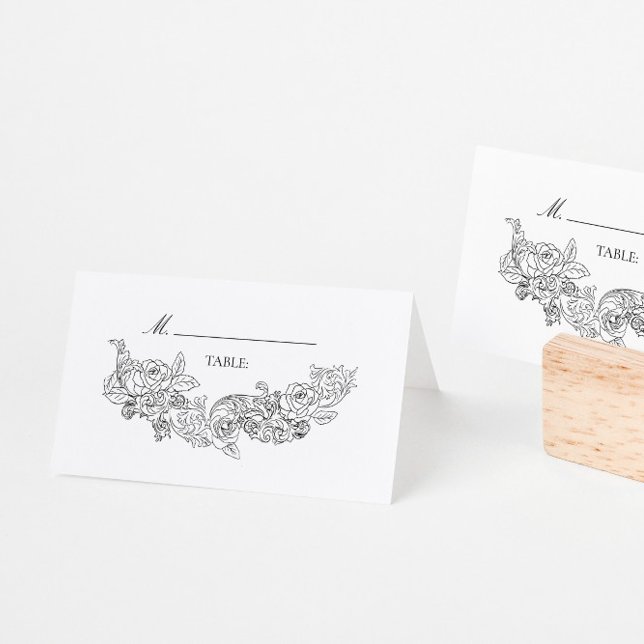 Elegant Black & White Bröllop Placeringskort (Skapare uppladdad)