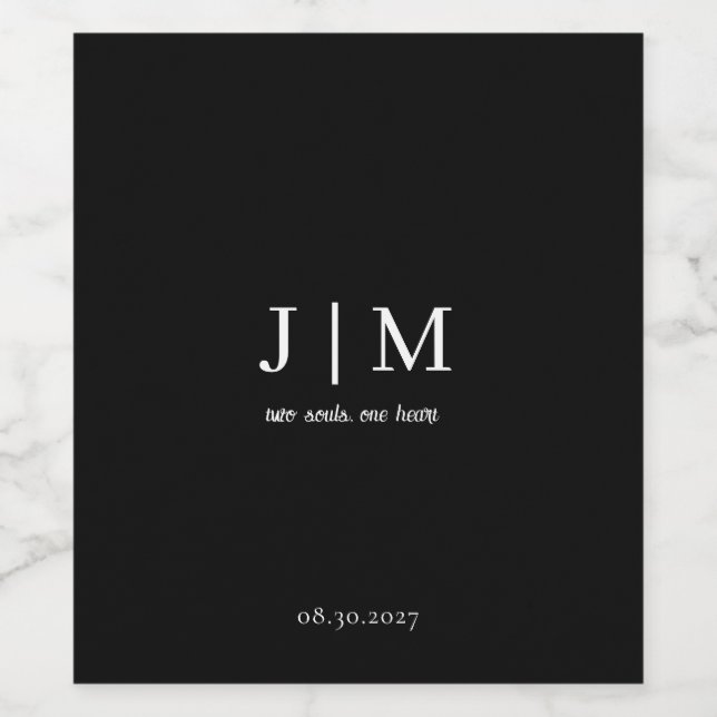 Elegant Black & White Bröllop Vin-etikett Vinflaska Etikett (Singel etikett)