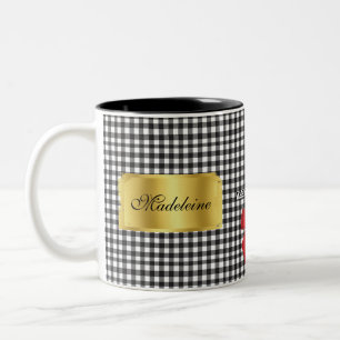 Elegant Black & White Buffalo Play Monogram Guld Två-Tonad Mugg