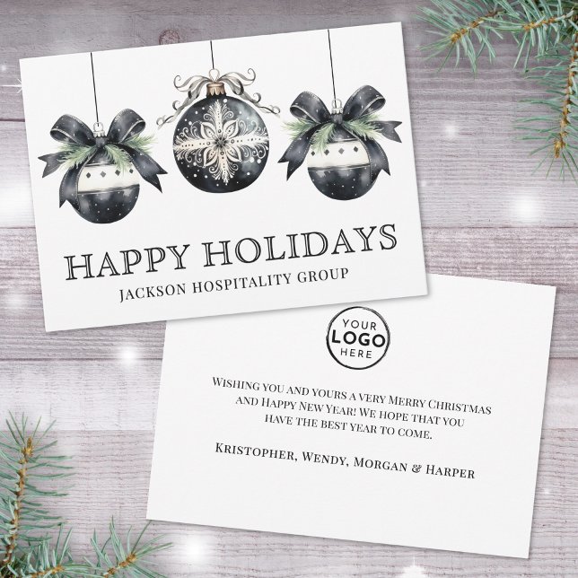 Elegant Black White Business Logo Christmas Julkort (Elegant Black White Business Logo Christmas Holiday Card)