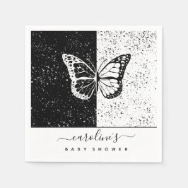 Elegant Black & White Butterfly Baby Shower-skåra Pappersservett