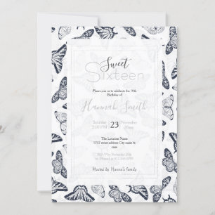 Elegant Black White Butterfly Design Inbjudningar