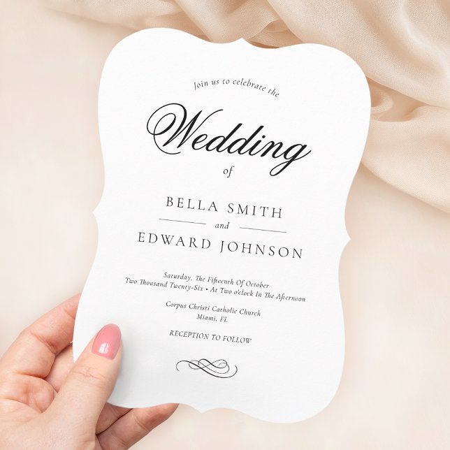 Elegant Black White Calligraphy Bröllop Inbjudningar (Skapare uppladdad)