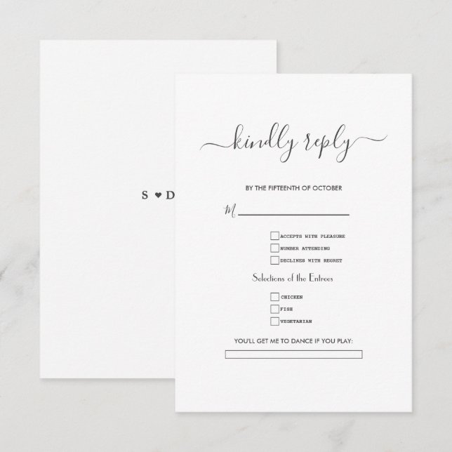 Elegant Black White Calligraphy Bröllop OSA Kort (Fram/baksida)