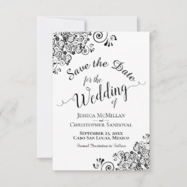 Elegant Black & White Calligraphy Bröllop Spara Datumet
