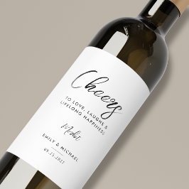 Elegant Black & White Calligraphy Bröllop Vinflaska Etikett