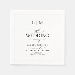 Elegant Black & White Calligraphy Monogram Bröllop Pappersservett