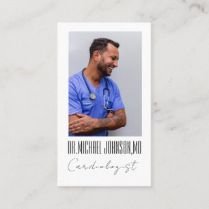 Elegant Black & White Cardiolog Doktor Photo Visitkort