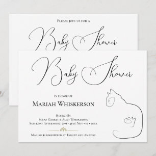 Elegant Black & White Cat Lover Baby Shower Inbjudningar